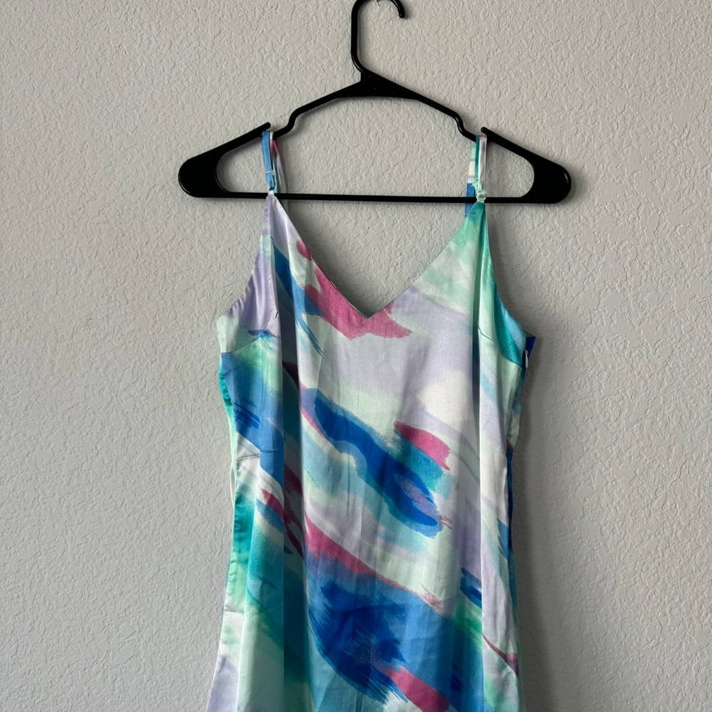 Blue Watercolor Silk Midi Dress - Picture 2 of 8